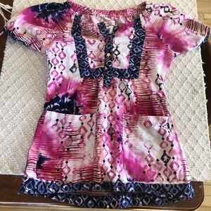 Koi by Kathy Peterson Women's Scrub Top button Size XS  Elastic Neck Flattering